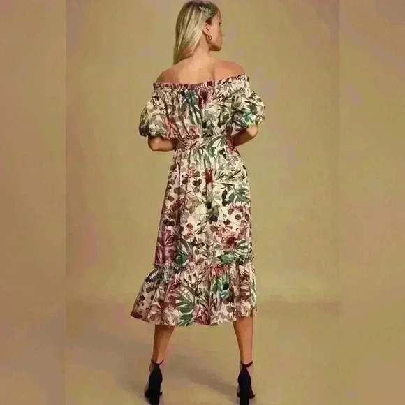 Lulu's She's the One Beige Floral Print Off-The-Shoulder Midi Dress size… - Picture 10 of 15